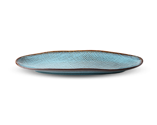 Linen-textured Embossed Wave-rimmed Oblong Plate