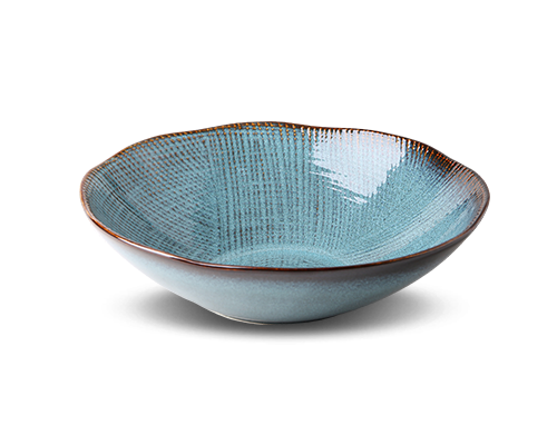 Linen-textured Embossed Wave-rimmed Serving Bowl