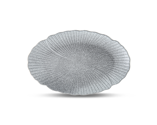 Rotating-stripes Textured Lotus Rim Oval Plate